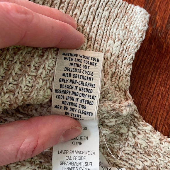 L.L. Bean Chunky Knit Cowl Neck Cream Tan Heather Cozy High Low Sweater Size M - Picture 7 of 10